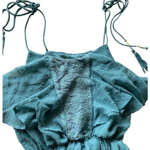 MIAMI Green Tassel Strap Texture Ruffle Maxi Dress Size XXS - Picture 3 of 8